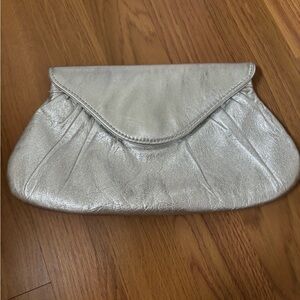 EUC Lauren Merkin Silver Leather Clutch Bag